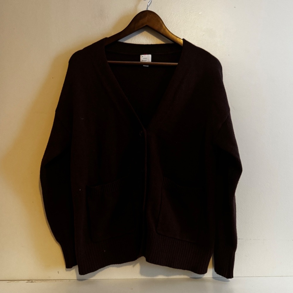Women's Sz Sm Chocolate Brown Cotton Button Front Cardigan Fall Basics